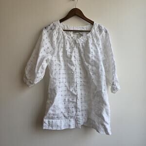 Chico's Linen Blend Tunic Shirt White Size 2 Large Beach Natural Fiber Quiet Lux